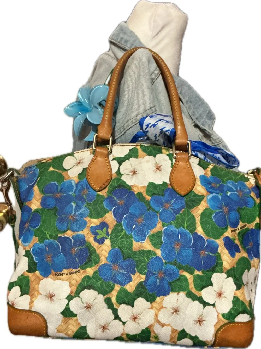 Dooney & Bourke Floral Satchel in Blue, Green and Tan